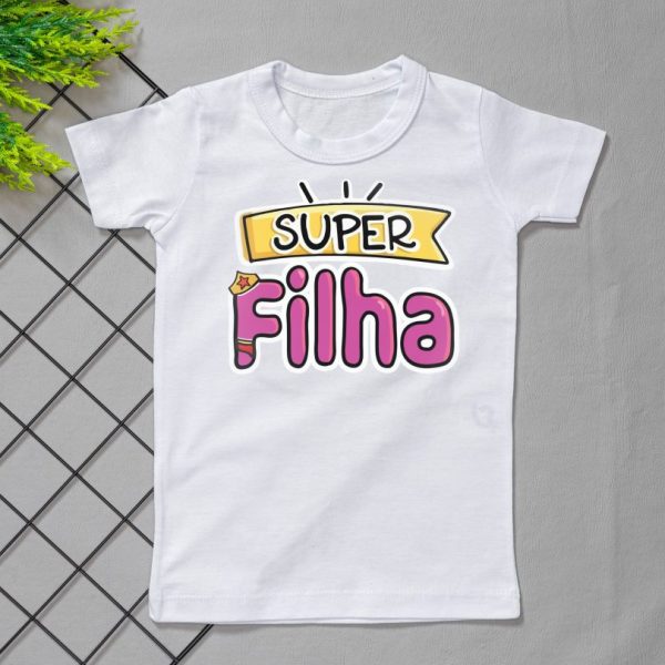 Camiseta Curta Infantil Estampada Branca - Super Filha