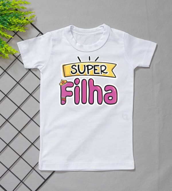 Camiseta Curta Infantil Tradicional Branca - Super Filha