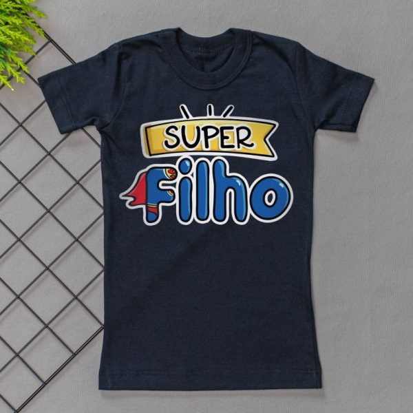 Camiseta Curta Infantil Estampada Preta - Super Filho