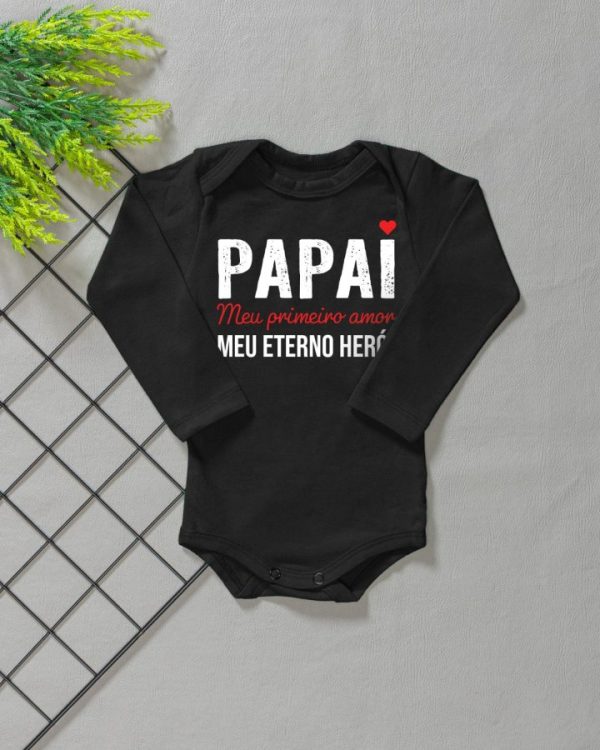 Body para Bebê Manga Longa Preto - Papai Meu 1° Amor