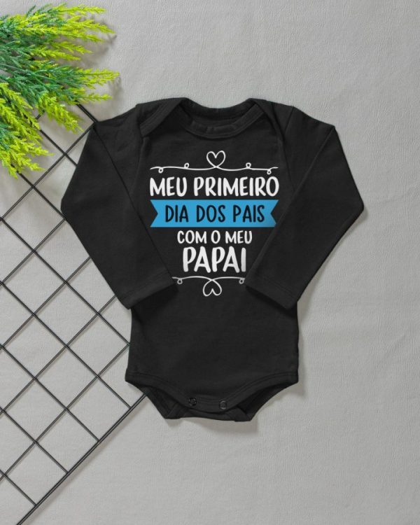 Body para Bebê Manga Longa Preto/Azul - Meu 1º Dia Dos Pais