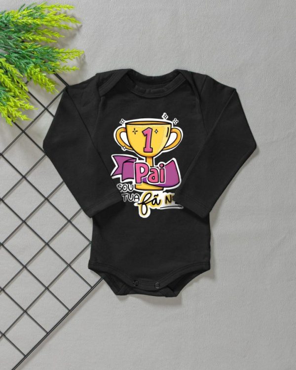 Body para Bebê Manga Longa Preto/Rosa - Sou Teu Fã