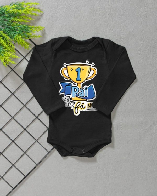 Body para Bebê Manga Longa Preto/Azul - Sou Teu Fã