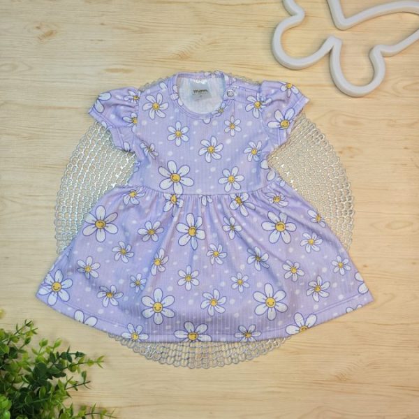 Body Vestido Bebê Menina Canelado - Lilás Florzinhas