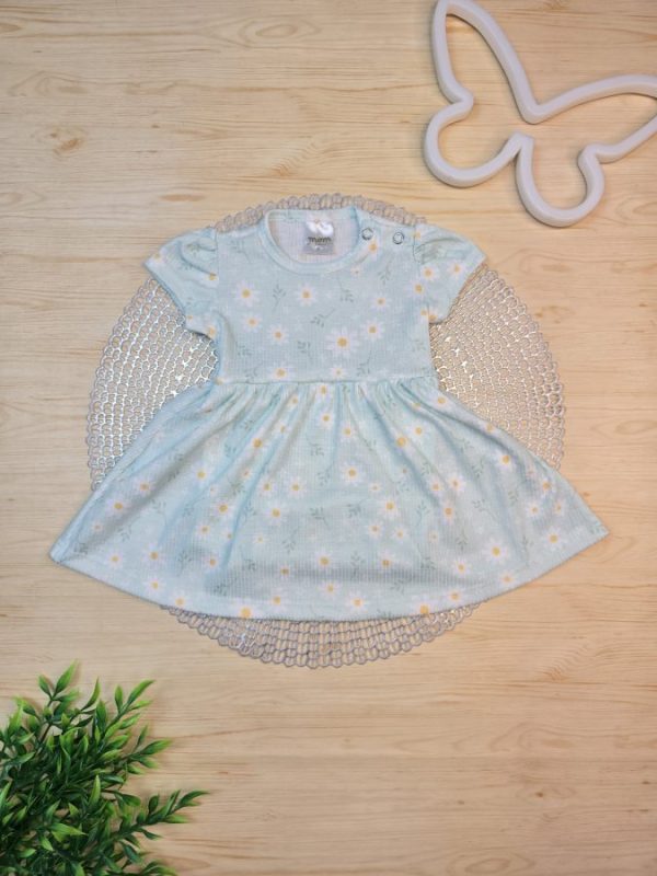 Body Vestido Curto Canelado Verde - Margaridas