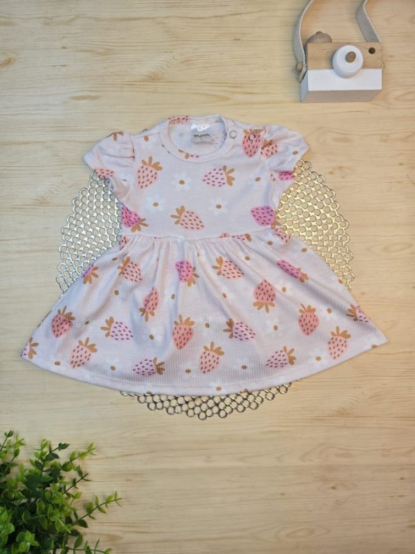 Body Vestido Curto Canelado Rosa - Morangos
