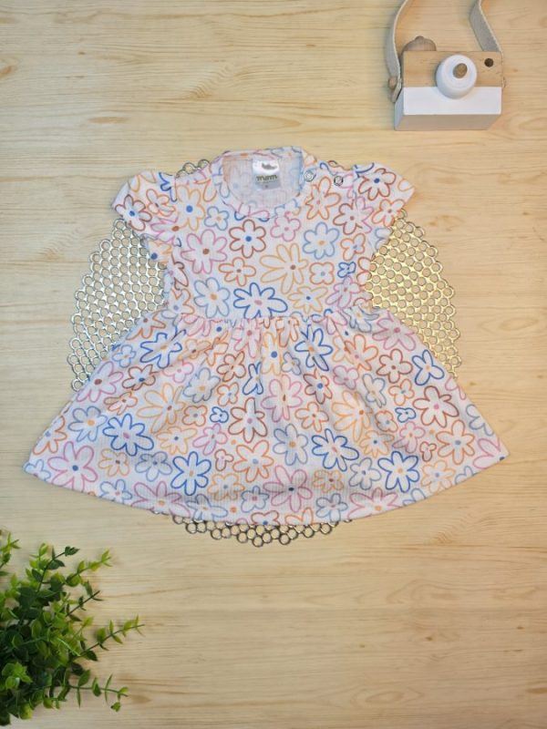 Body Vestido Curto Canelado - Florzinhas Coloridas