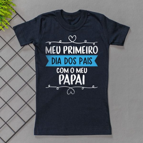 Camiseta Curta Infantil Estampada Preta/Azul - Meu 1º Dia dos Pais