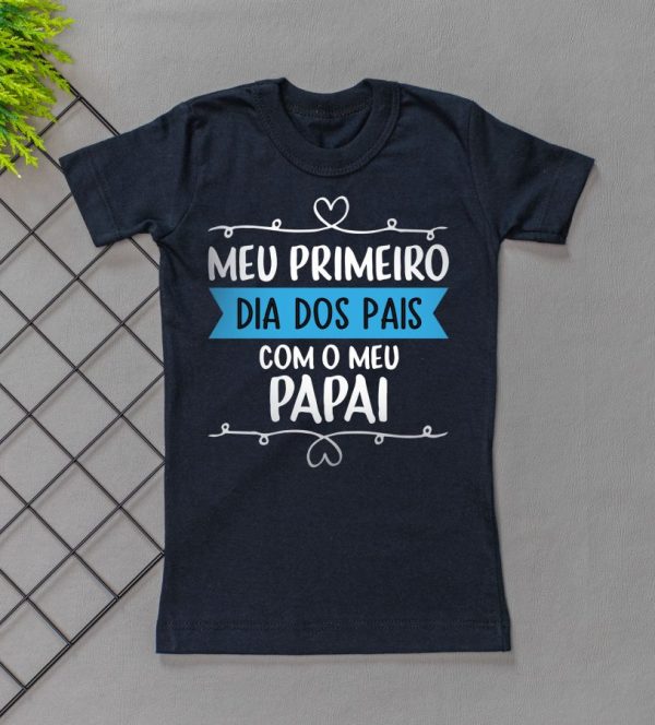 Camiseta Curta Infantil Tradicional Preta/Azul - Meu 1º Dia dos Pais