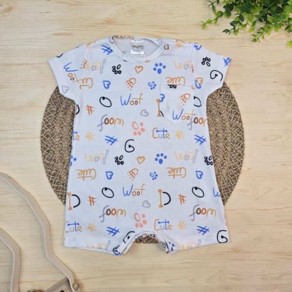 Macacão Curto Bebê Menino Manga Curta Canelado - Dog Woof