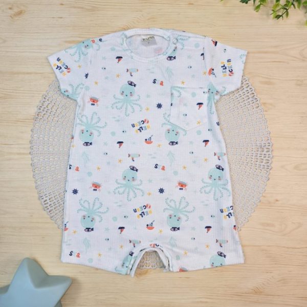 Macacão Curto Bebê Menino Manga Curta Canelado - Polvo