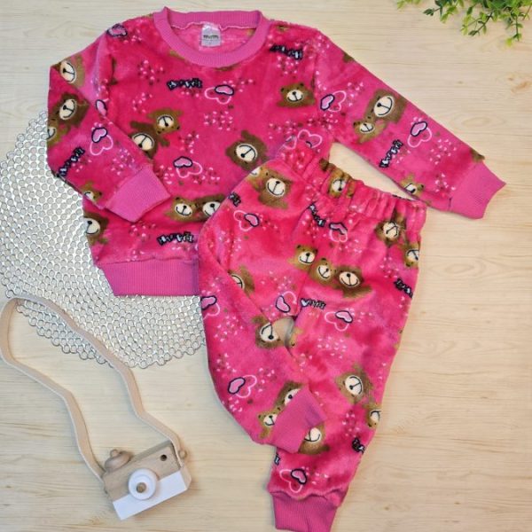 Conjunto Fleece Pijama Blusa e Calça Pink – Happy Ursos