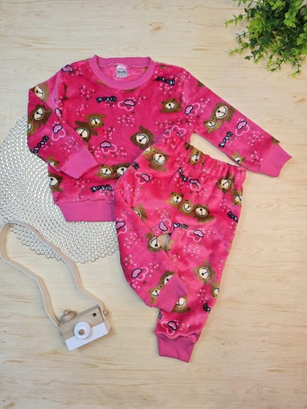 Conjunto Fleece Pijama Blusa e Calça Pink – Happy Ursos