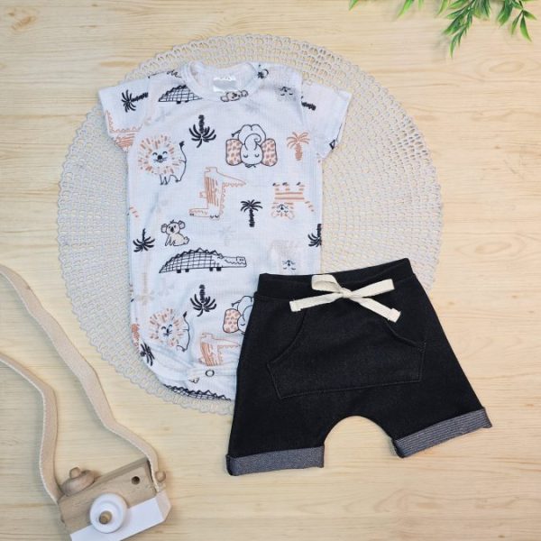 Conjunto Body Canelado e Shorts Denim Preto - Selva