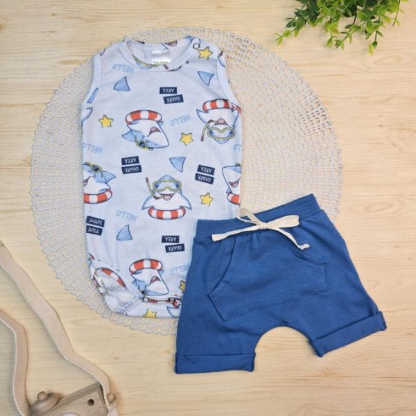 Conjunto Body Regata e Shorts - Tubarão Bóia
