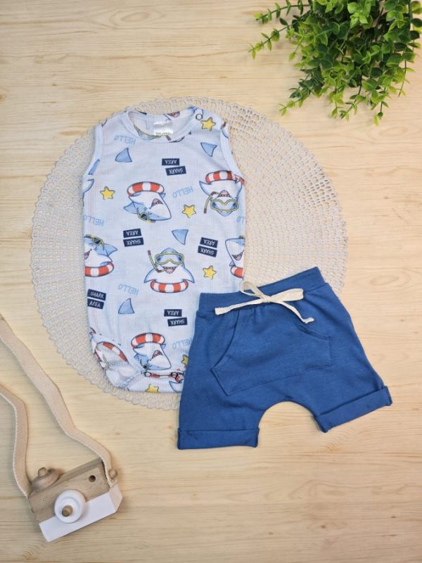 Conjunto Body Regata e Shorts - Tubarão Bóia