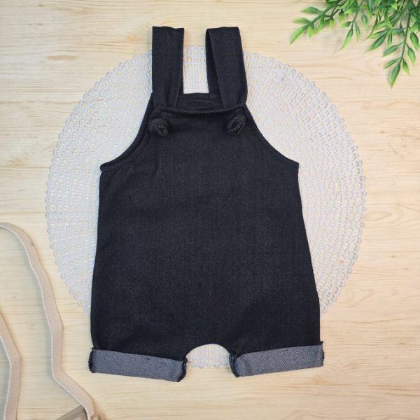 Jardineira Unissex Denim Imita Jeans – Preta