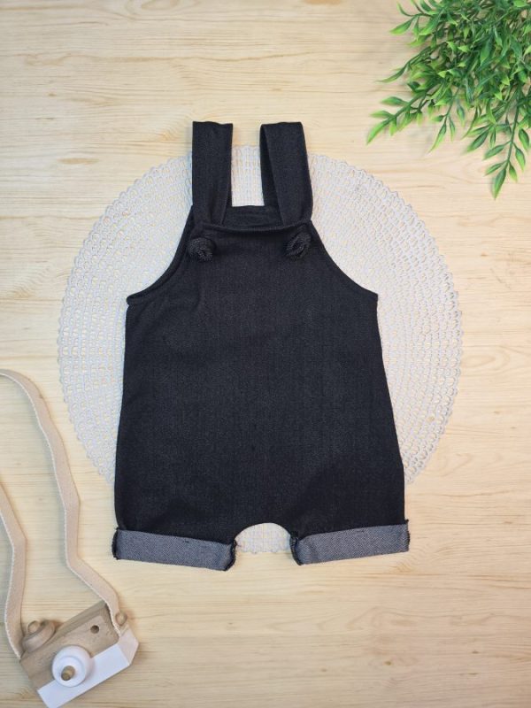 Jardineira Unissex Denim Imita Jeans – Preta