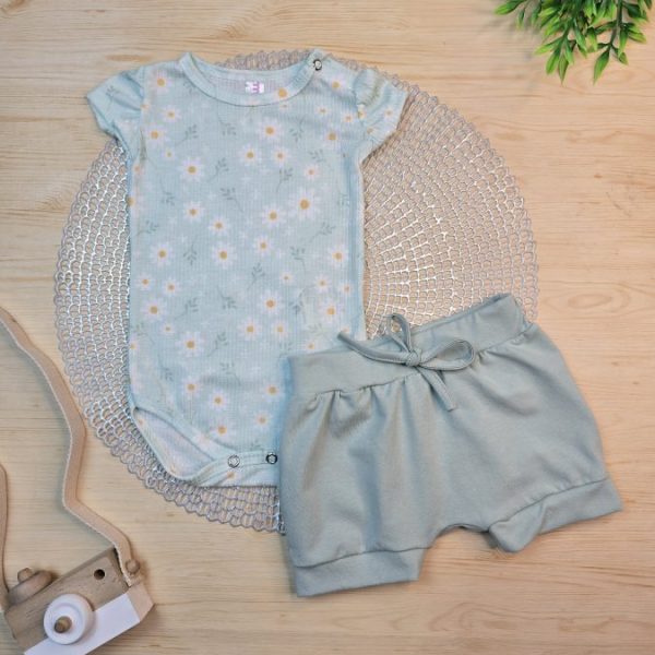 Conjunto Body Canelado e Shorts  Cotton Verde Margarida