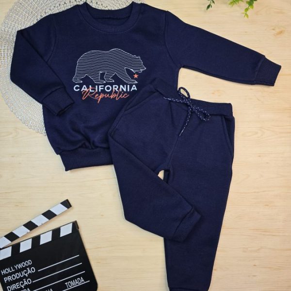 Conjunto de Moletom com Gola Azul Marinho - Califórnia