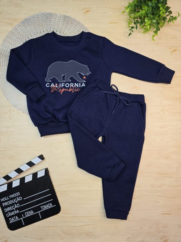 Conjunto de Moletom com Gola Azul Marinho - Califórnia