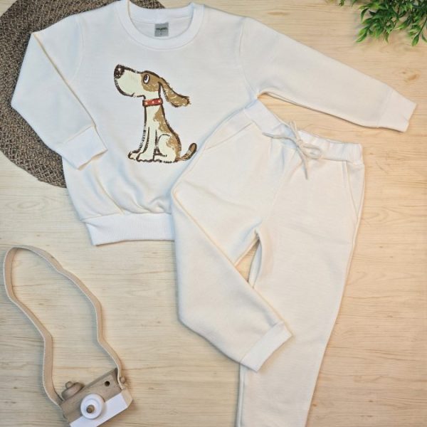 Conjunto de Moletom com Gola Off - Cachorrinho