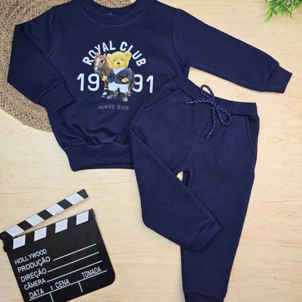 Conjunto de Moletom com Gola Marinho - Cavalinho/Ursinho