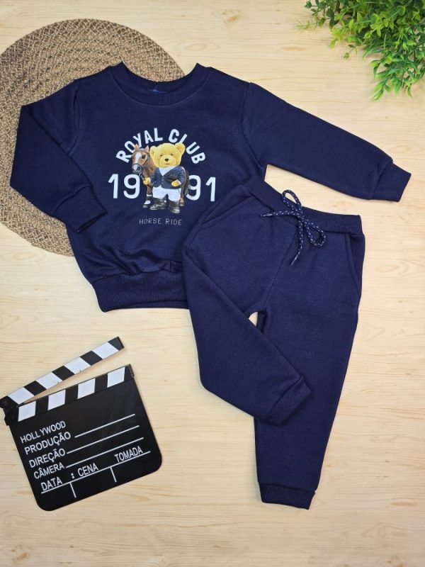 Conjunto de Moletom com Gola Marinho - Cavalinho/Ursinho