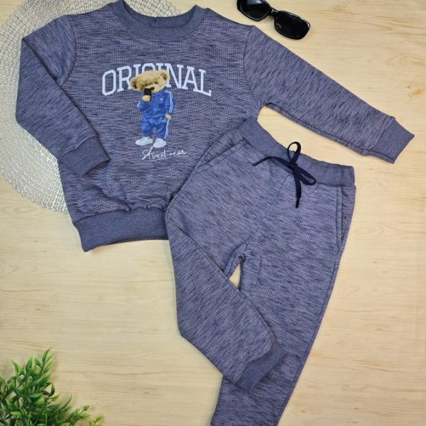 Conjunto de Moletom com Gola Azul Mesclado - Urso Original