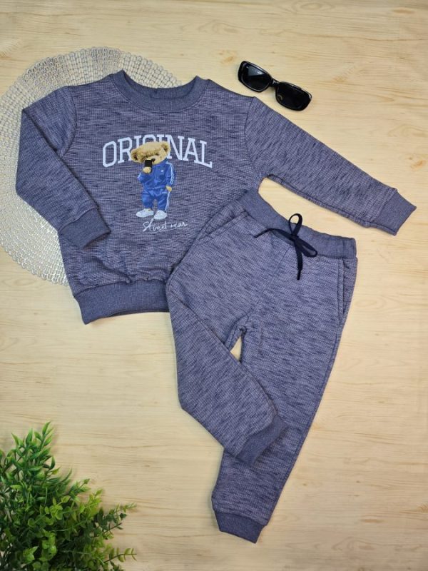 Conjunto de Moletom com Gola Azul Mesclado - Urso Original