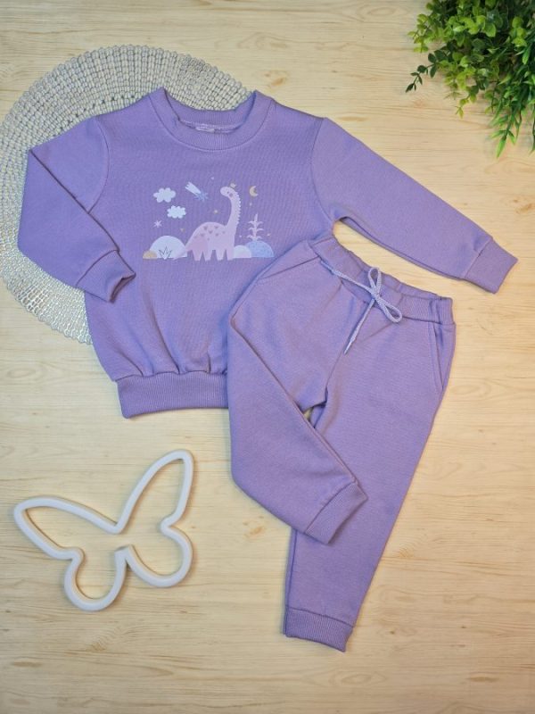 Conjunto de Moletom com Gola Lilás Dino Girls