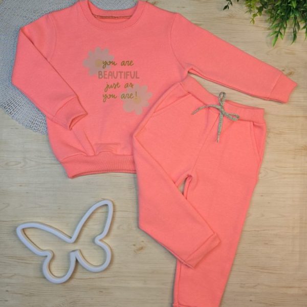 Conjunto de Moletom com Gola Laranja Neon - Flores