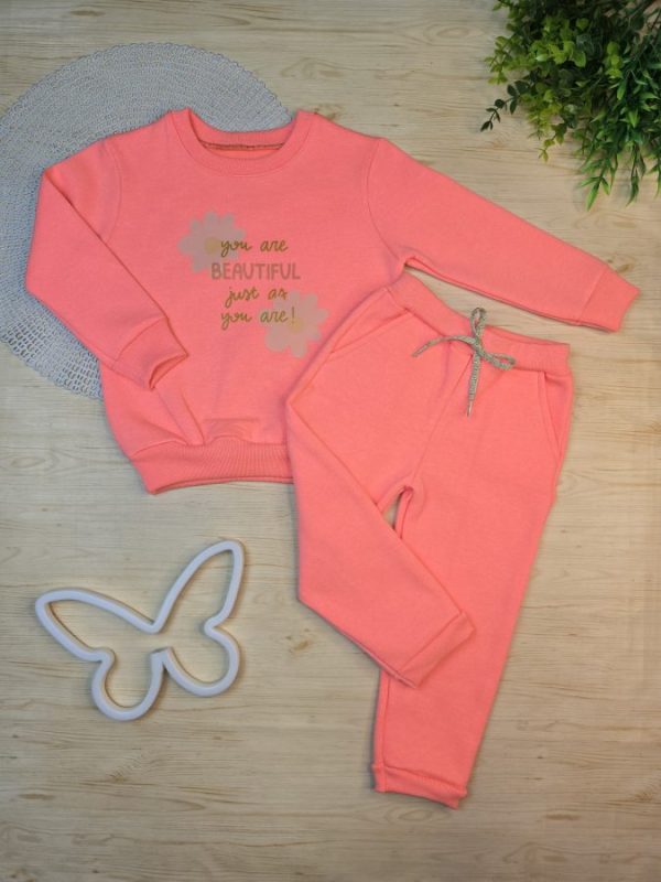 Conjunto de Moletom com Gola Laranja Neon - Flores