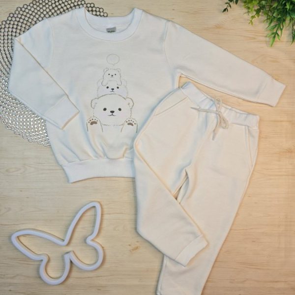 Conjunto de Moletom com Gola Off - Família Urso