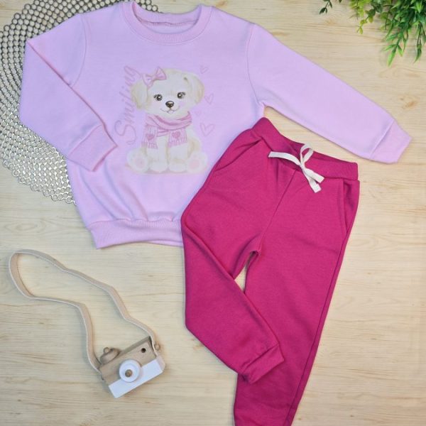 Conjunto de Moletom com Gola - Rosa Pink Smiling Pet