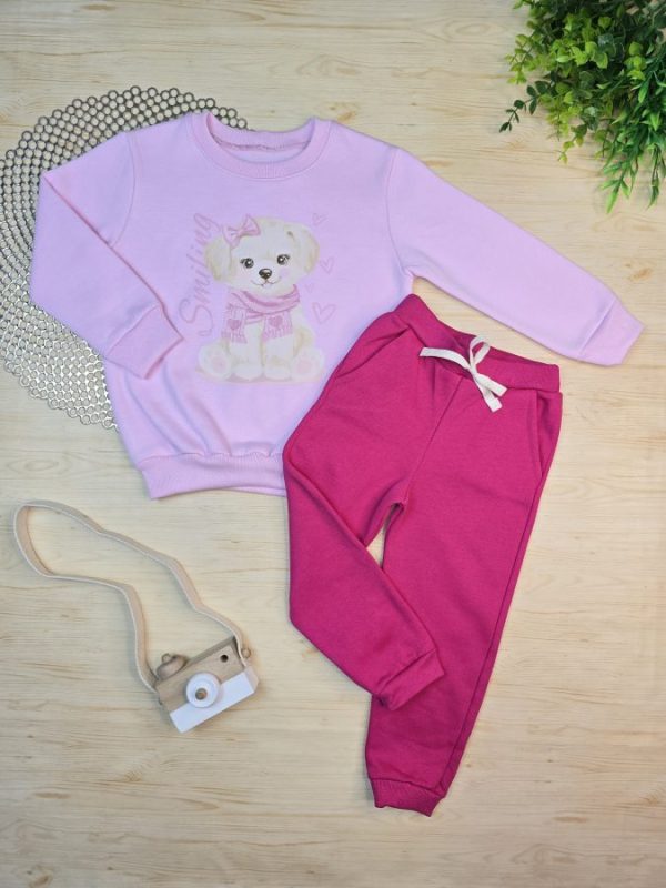 Conjunto de Moletom com Gola - Rosa Pink Smiling Pet