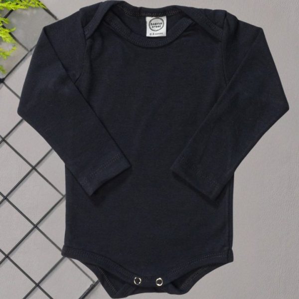 Body para Bebê Manga Longa Liso Preto