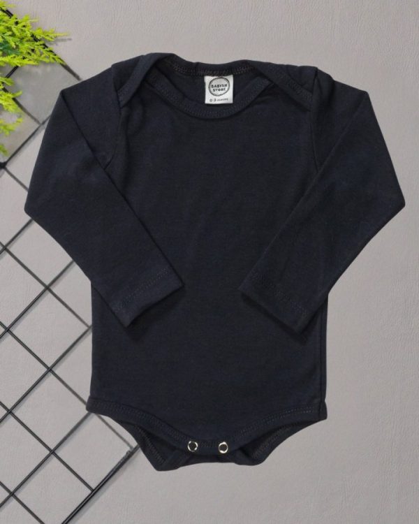 Body para Bebê Manga Longa Liso Preto