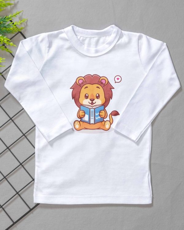 Camiseta Infantil Manga Longa Tradicional Branca - Leãozinho