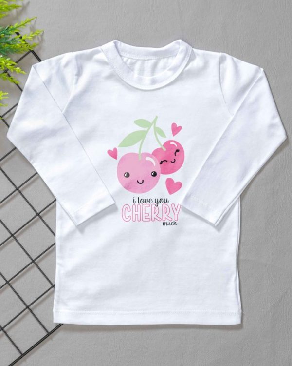 Camiseta Infantil Manga Longa Tradicional Branca - Cherry