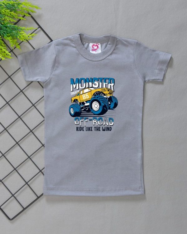 Camiseta Curta Infantil Tradicional Cinza - Jeep Monster