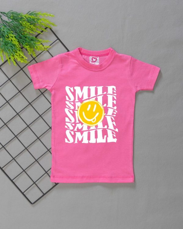 Camiseta Curta Infantil Tradicional Smile Rosa