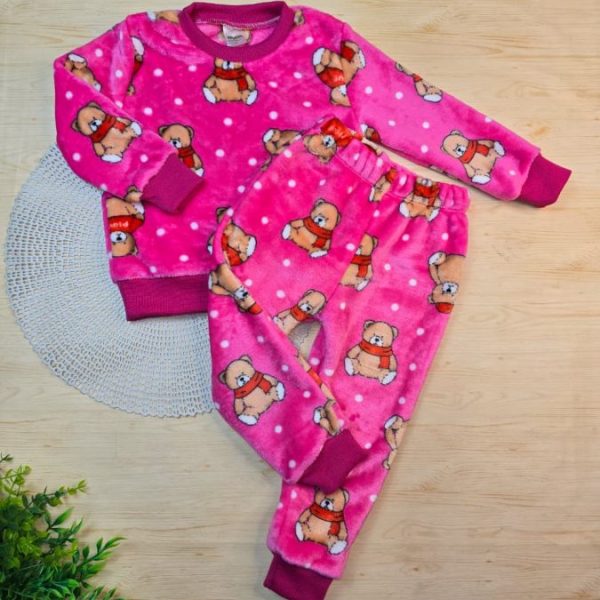 Conjunto Fleece Pijama Blusa e Calça Pink – Ursa Cachecol