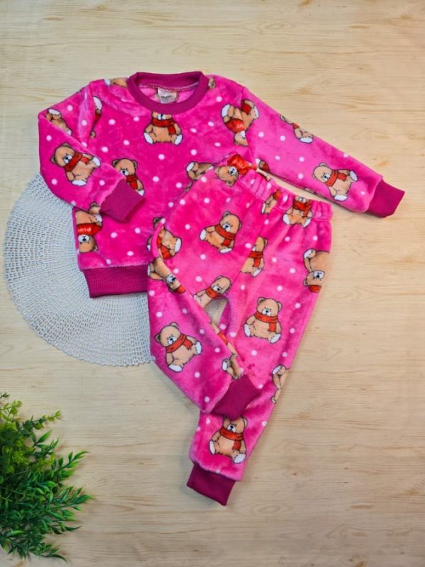 Conjunto Fleece Pijama Blusa e Calça Pink – Ursa Cachecol