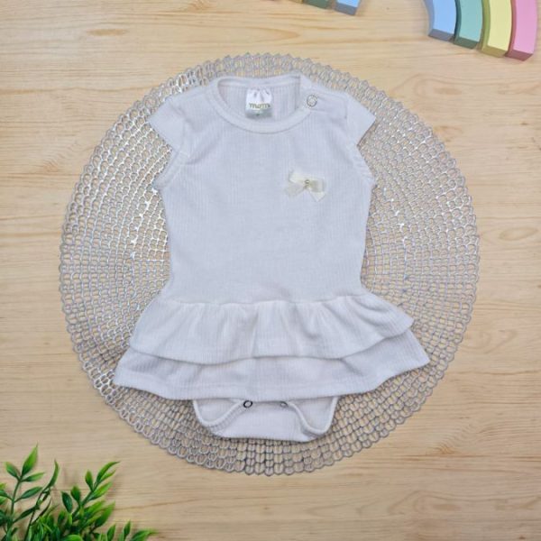 Body Babado Canelado Branco - Aplique Laço