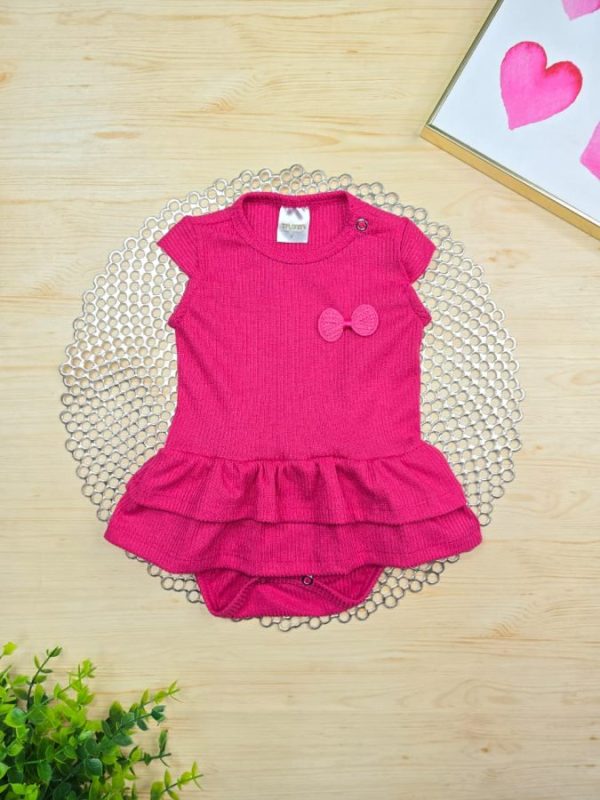 Body Babado Rosa Pink - Aplique Laço