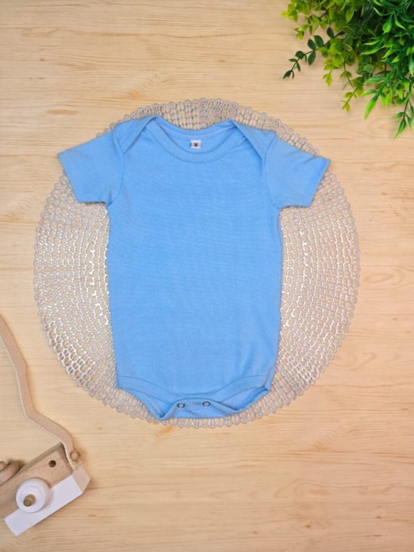 Body para Bebê Manga Curta Liso Azul Bebê