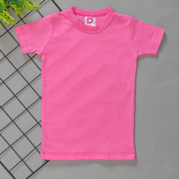 Camiseta Infantil Lisa de Menina em 100% Algodão - Rosa Chicletes