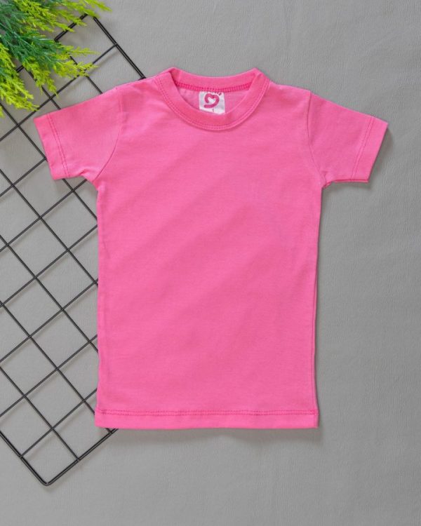 Camiseta Curta Infantil Tradicional Lisa - Rosa Chicletes