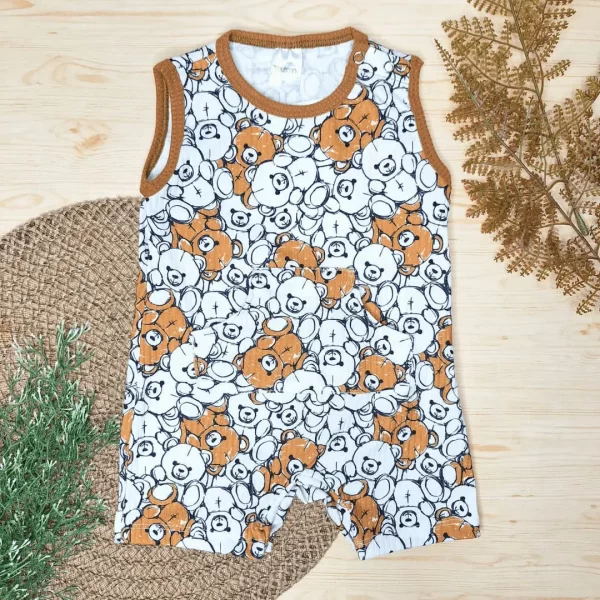 Macacão Curto Regata Canelado Com Bolso - Ursos
